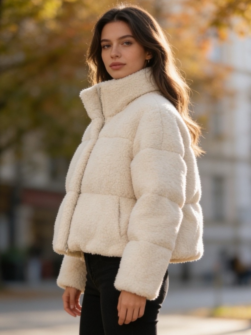 Joie Sherpa Teddy Jacket Cream Cropped Cozy Puffer M
